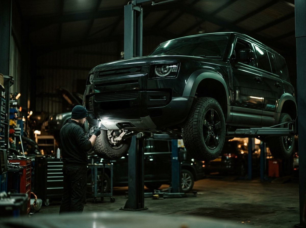 Liftteki Land Rover Defender’ın alt takım kontrolü